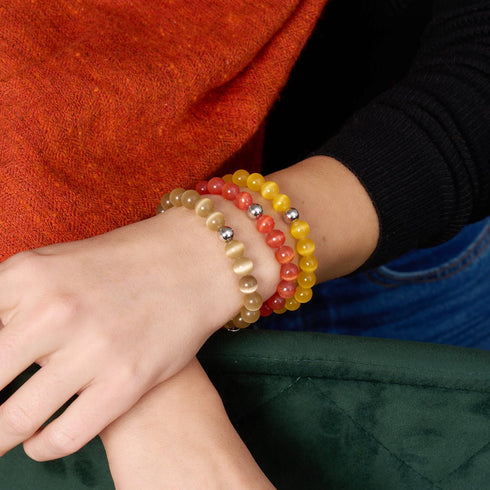 Karamell-Sphinx | 925er Sterlingsilber | Cheshire-Glas-Armband